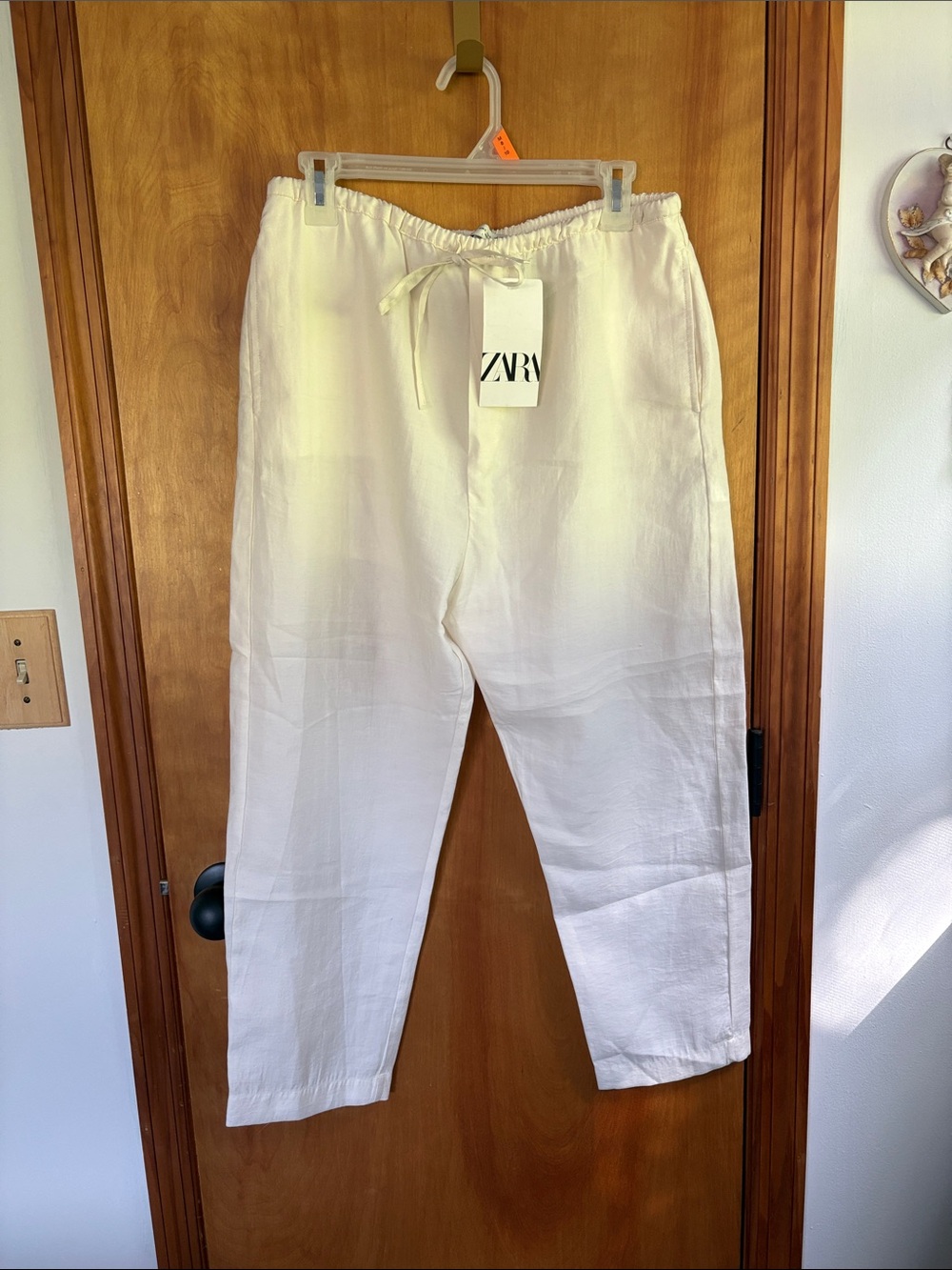 Zara Cream Drawstring Linen-Blend Women’s Chinos